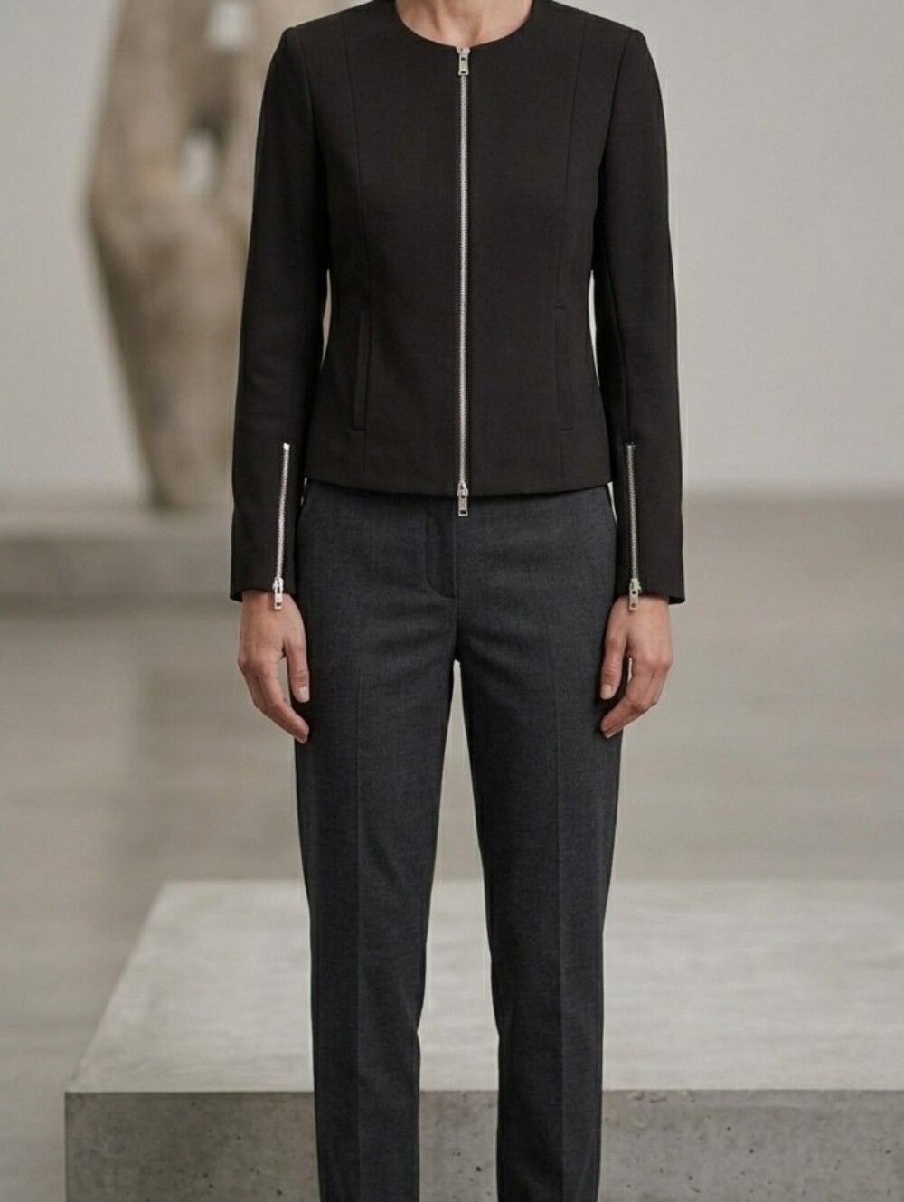 Black Blazer Silver Tone Zippers On Cuffs And Middle SIMONS Long Sleeve Funeral